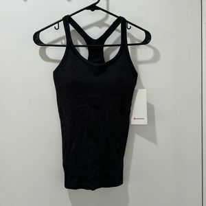 Women Lulu Lemon Ebb to Street Tank Black Ribbed with Padding